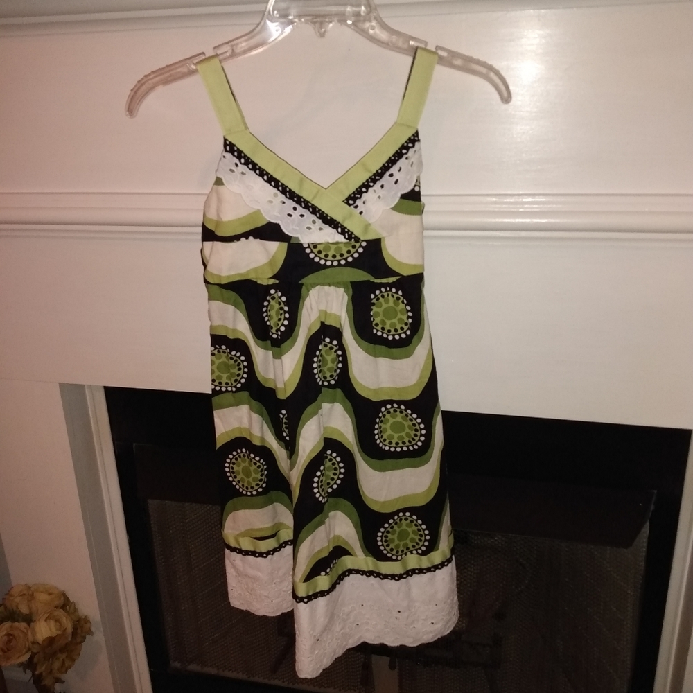 Bonnie jean Girl's size 10 green black cotton sundress